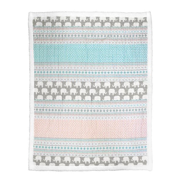 Lush Decor Elephant Turquoise/Pink Sherpa Stripe Throw