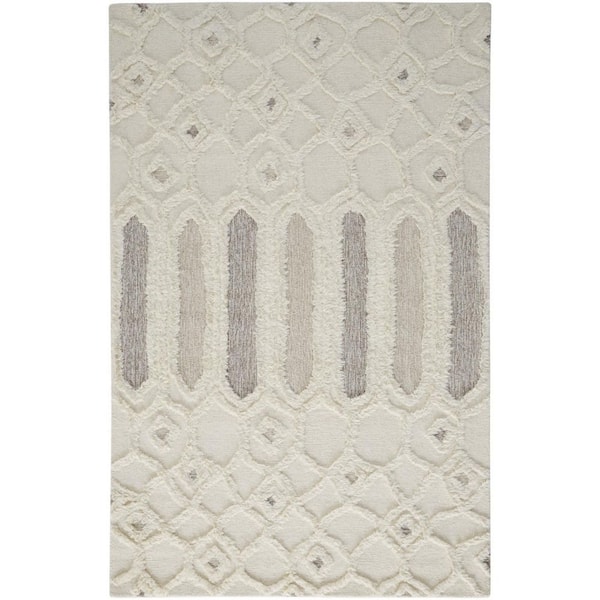 Gray, Ivory 9 ft. x 12 ft. Tufted Geometric Wool Indoor Area Rug