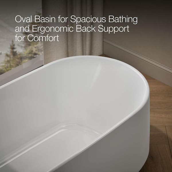 KOHLER Ceric 65 in. Resin Freestanding Flatbottom Bathtub in White
