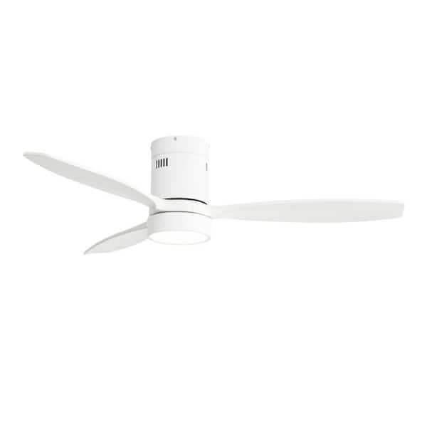 Oakridge Series 52 in. Indoor Matte White Low Profile 3-Blade Solid Wood Ceiling Fan with Remote Included Flush Mount