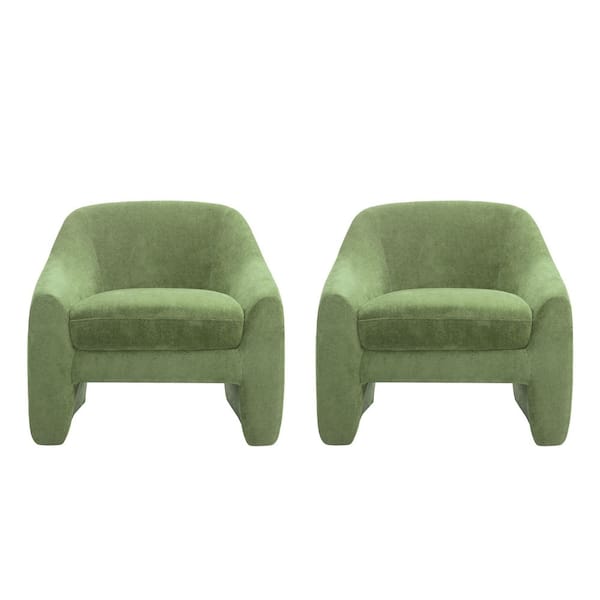 Modern Green Chenille Accent Arm Chair (Set of 2)
