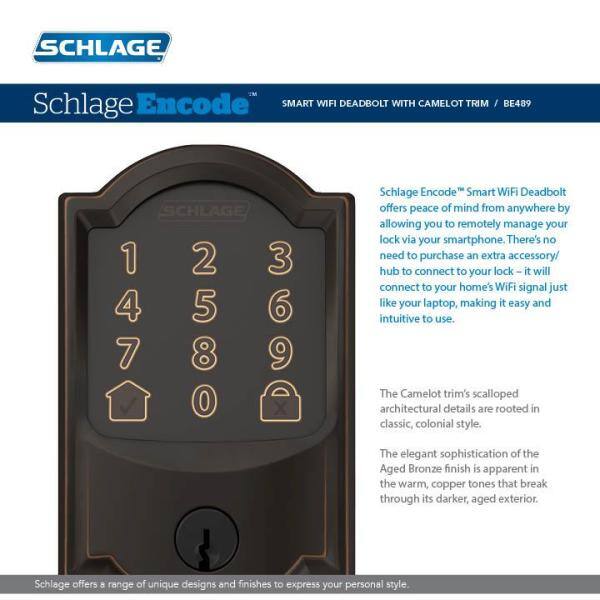 Camelot Aged Bronze Connect Smart Lock with Alarm and Accent Lever Handleset