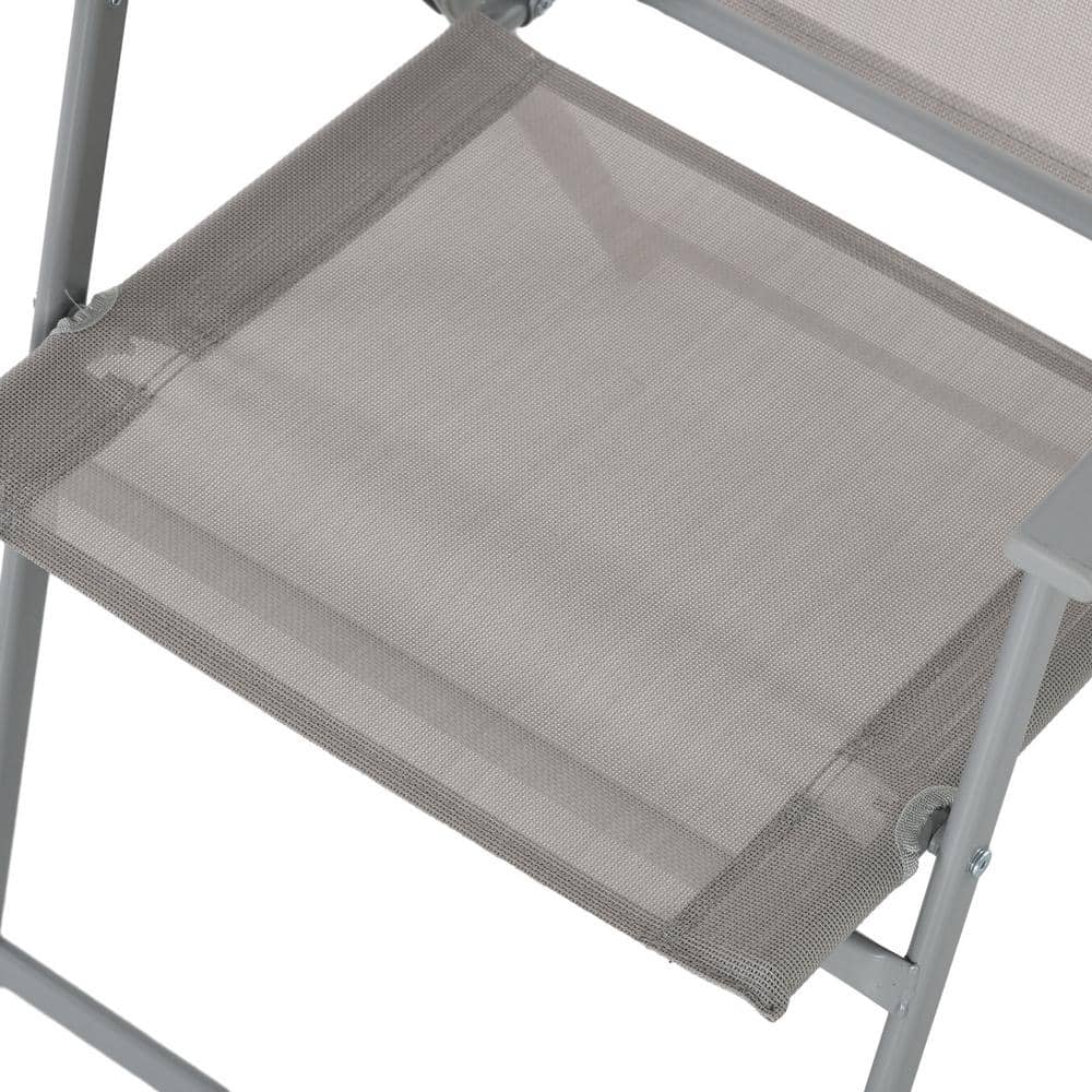 Gray 8-Piece Patio Dining Set with Umbrella and Folding Chairs