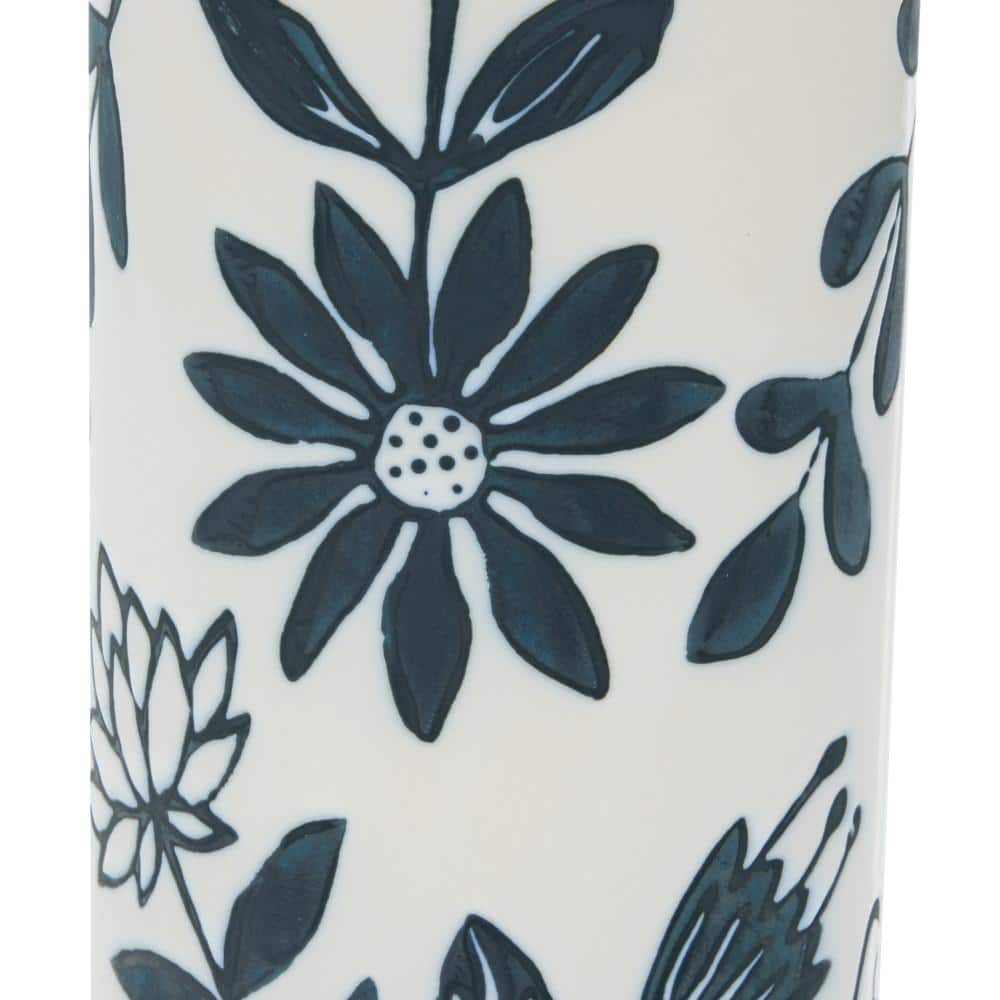 Modern French Country 12" Navy Blue and White Ceramic Table Vase