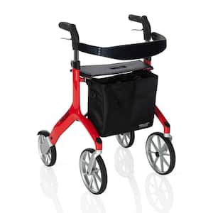 Trust Care Let's Fly 4-Wheel Lightweight Folding Euro-Style Rollator with Seat in Red