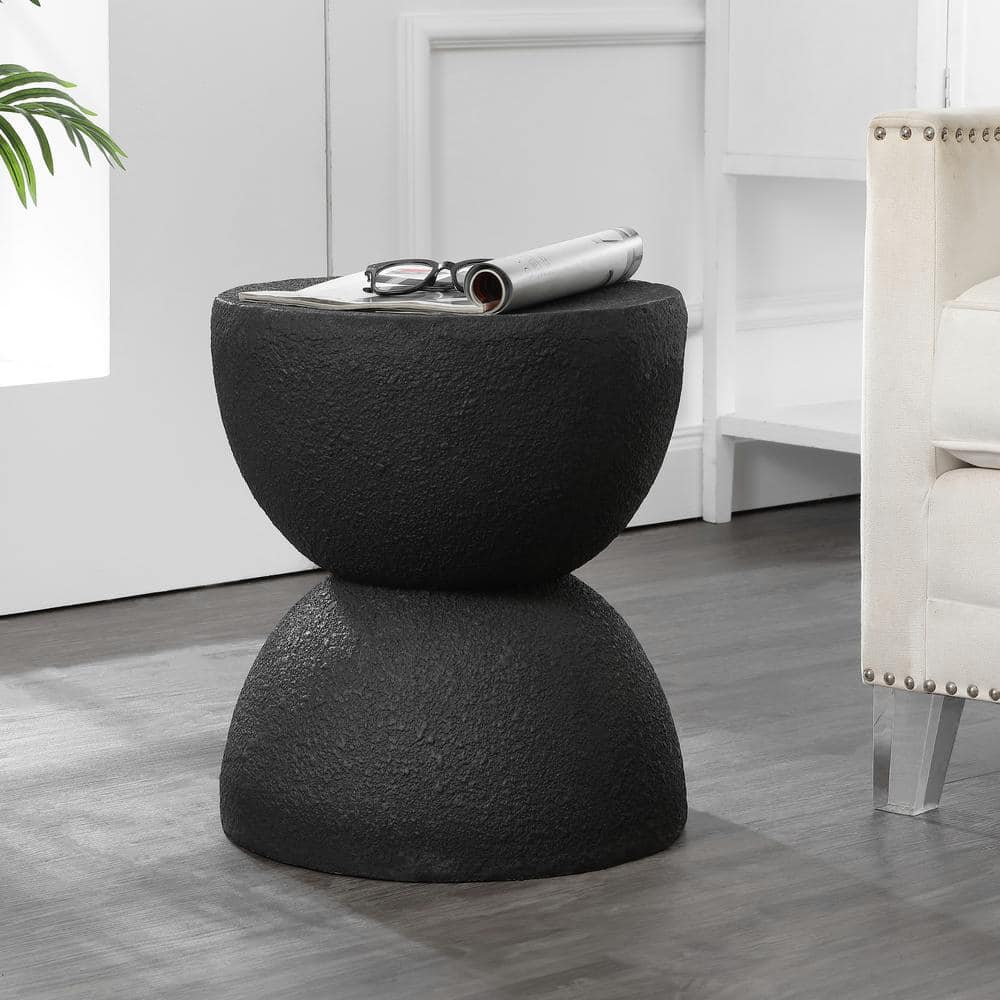 Greta Black Polyresin 18" Mid-Century Modern Drum Accent Table