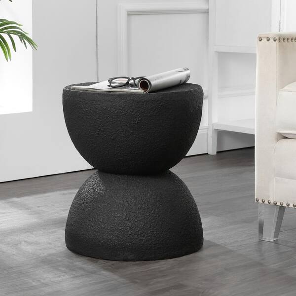 Greta 18 in. Mid-Century Modern Drum Accent Table, Black