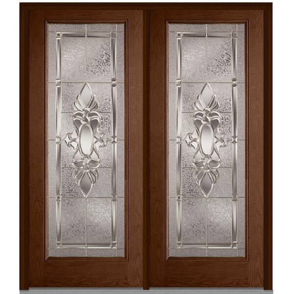 MMI Door 64 in. x 80 in. Heirloom Master Left-Hand Inswing Full Lite Decorative Glass Stained Fiberglass Oak Prehung Front Door