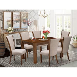 7-Piece Natural Oak Finish Solid Wood Top Dining Table with 6 Parson-Chairs with Lattice Back