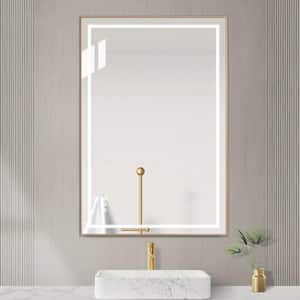 36 in. W x 24 in. H LED Rectangular High Lumen Framed Wall Mount Bathroom Vanity Mirror, Anti-fog Split, Memory Function