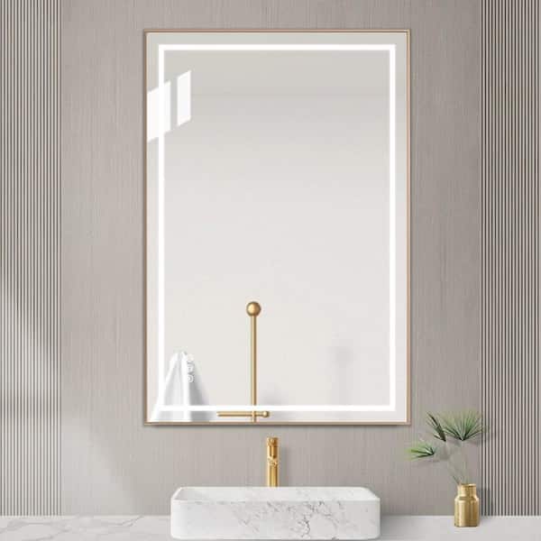 FUNKOL 36 in. W x 24 in. H LED Rectangular High Lumen Framed Wall Mount Bathroom Vanity Mirror, Anti-fog Split, Memory Function
