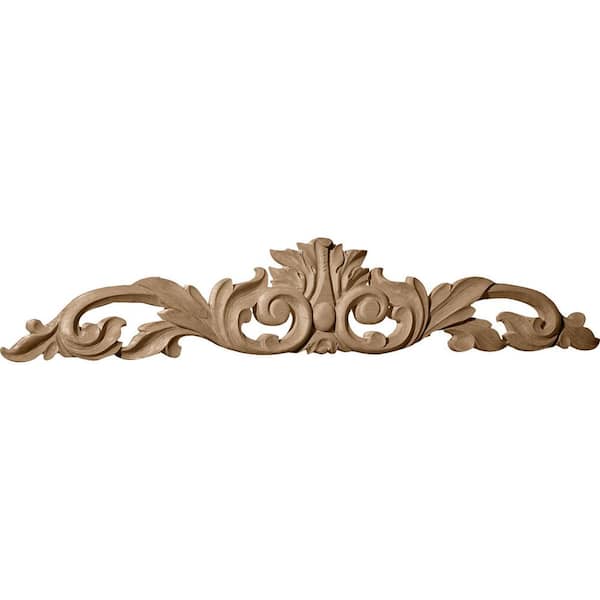 Ekena Millwork 1 in. x 36-1/2 in. x 6-1/4 in. Lindenwood Large Green Leaf Center with Scrolls