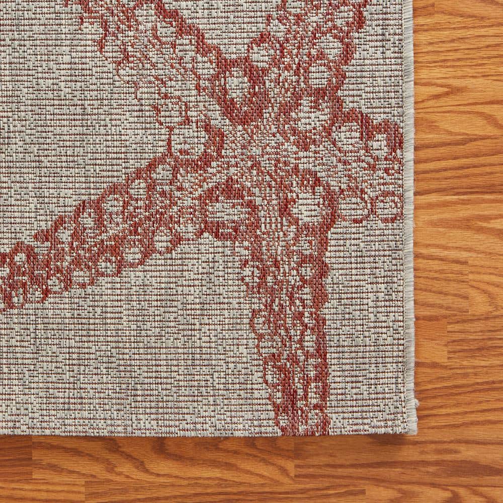 Coastal Charm Coral & Beige Synthetic Indoor/Outdoor Area Rug, 7'9" x 9'5"
