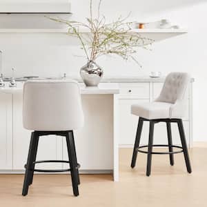 Percival 26 in. White Fabric Counter Height Swivel Barstools with Back for Kitchen and Dining Room (Set of 2)