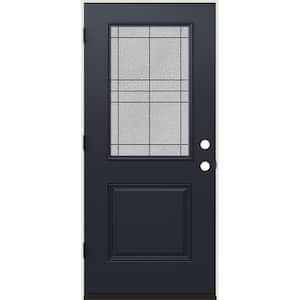 36 in. x 80 in. Right-Hand 1/2 Lite Dilworth Decorative Glass Black Fiberglass Prehung Front Door