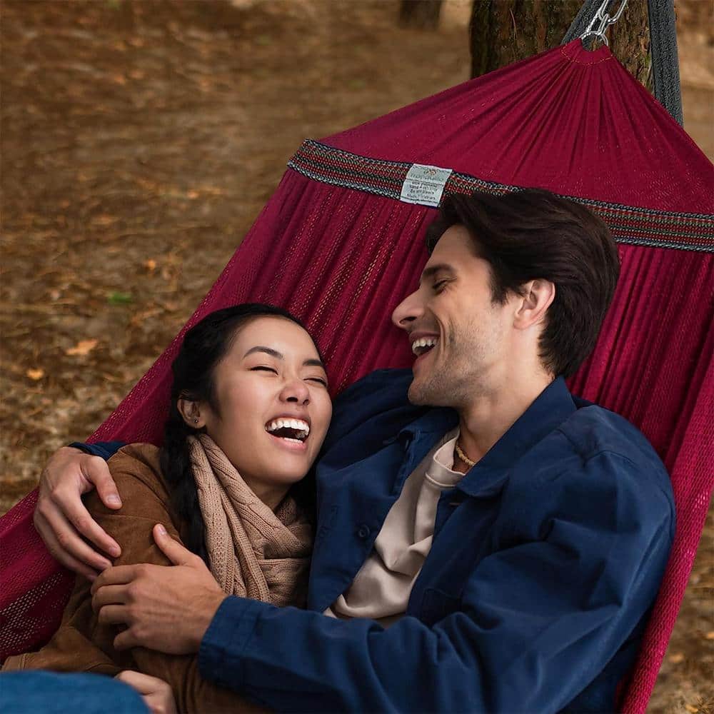 Deep Berry Powder-Coated Steel Double Hammock with Stand
