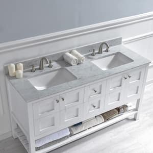 Basildon 61 in. W x 22 in. D Double Basin Carrara Marble Vanity Top in Carrara White with White Vitreous China Basins