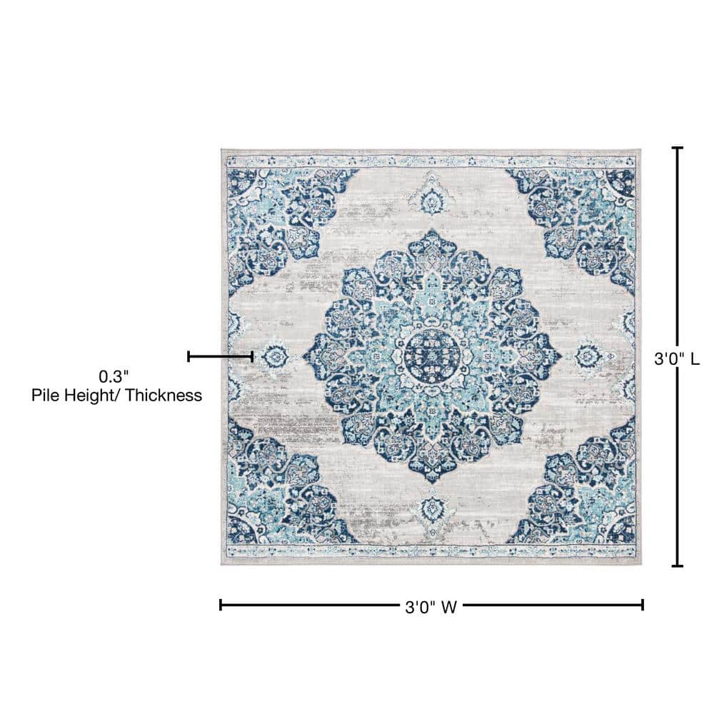 Elegant Gray 3' x 3' Square Hand-Knotted Synthetic Area Rug