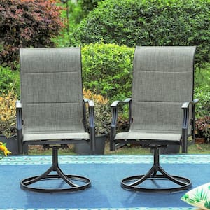 Black Swivel Padded Textilene Metal Outdoor Dining Chair with Wave Arms (2-Pack)