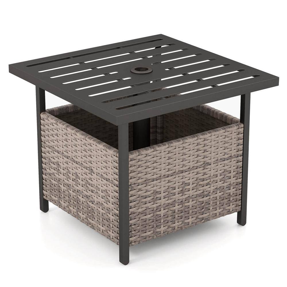Concrete Outdoor Patio Table With Umbrella Hole | Modern All-Weather Side Table For Pool, Porch, Garden
