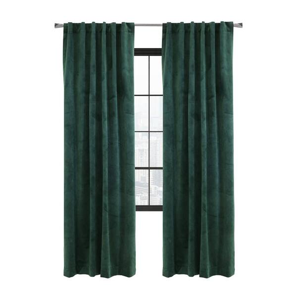 THERMALOGIC Seren Dark Green Polyester Velvet 50 in. W x 108 in. L Dual Header Indoor Room Darkening Curtain (Single Panel)