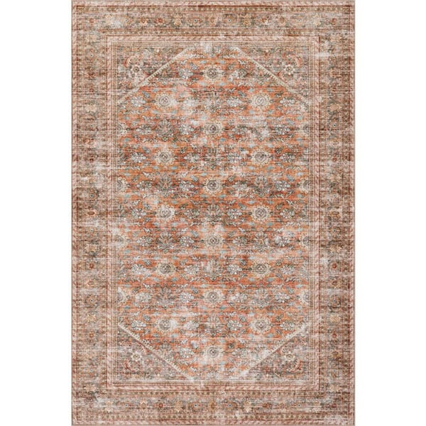 Nixie Floral Washable Rust 6 ft. x 9 ft. Indoor Area Rug