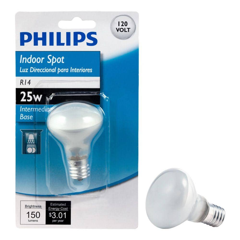 diamant gevolgtrekking Klagen Philips 25-Watt R14 Incandescent Mini Reflector Light Bulb Soft White  (2700K) 415372 - The Home Depot