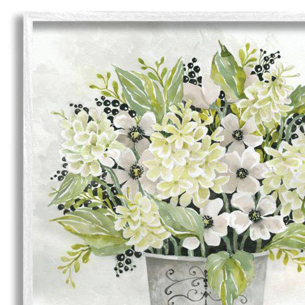 French Floral Greenery Bouquet Canvas Print with White Frame