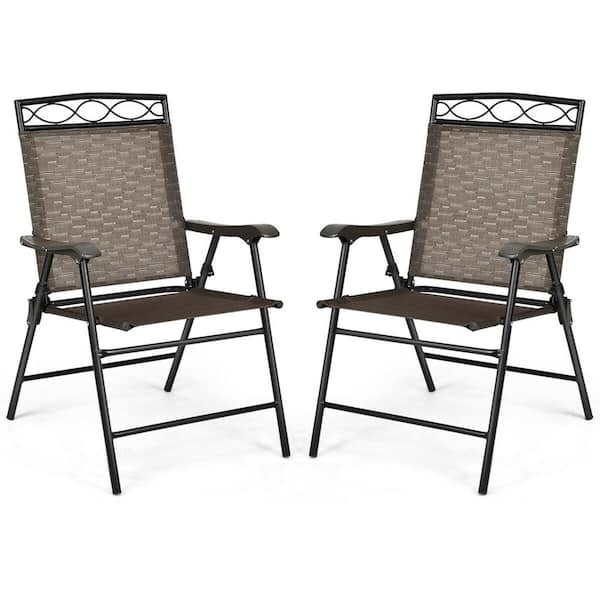 Gymax Steel Frame Folding Patio Garden Outdoor Chairs with Armrest Footrest (2-Pieces)
