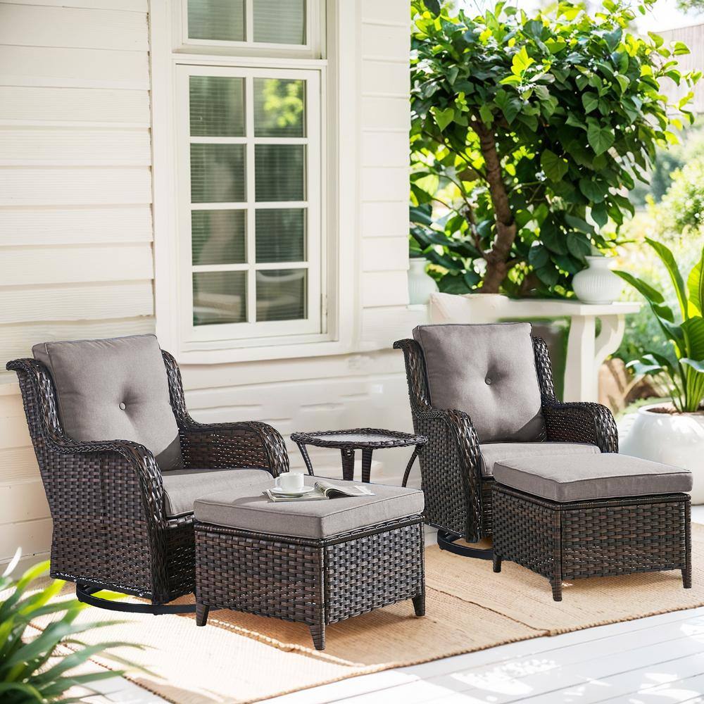 Carolina Brown 5-Piece Wicker Patio Conversation Set with Gray Cushions price history on PriceWatchPro