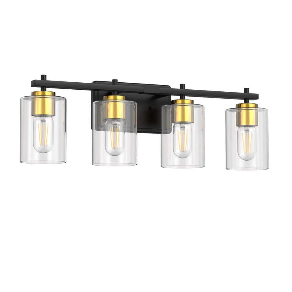 32 in. 4-Light Black and Gold Vanity Light with Cylinder Clear Glass Shade for Vanities Powder Rooms or Dressing Rooms price history on PriceWatchPro