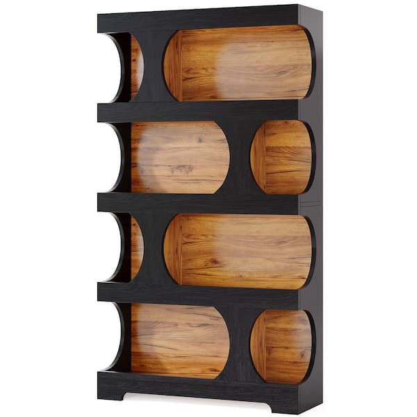 Eulas 71.26 in. Tall Black Wood 4-Shelf Standard Bookcase Modern Freestanding Display Shelves, Large Library Book Shelf