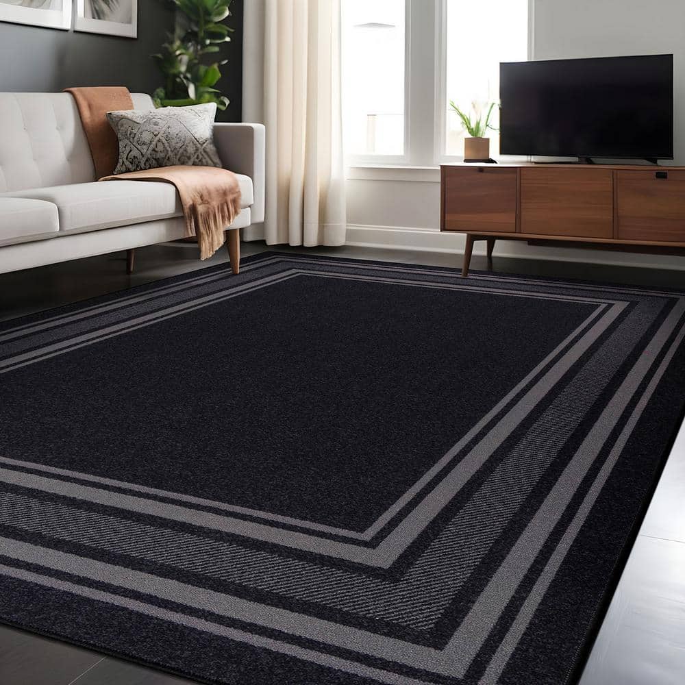 8 X 10 Gray Carmel Bordered Non Slip Indoor Area Rug - thumbnail 10