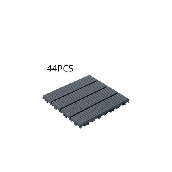 Afoxsos 1 ft. x 1 ft. Gray Plastic Interlocking Deck Tiles for Poolside, Balcony, Backyard Waterproof, All-Weather (44-Pack)