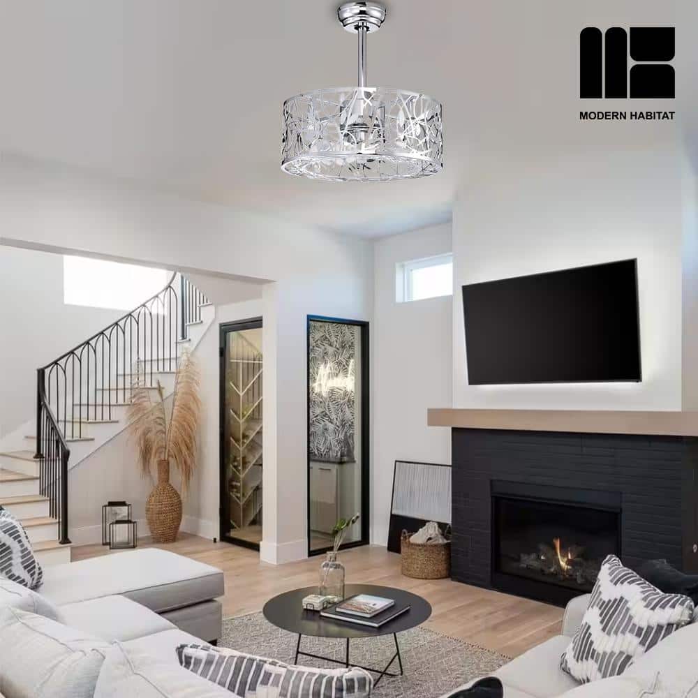 Chrome and Silver 20'' Caged Ceiling Fan with Remote