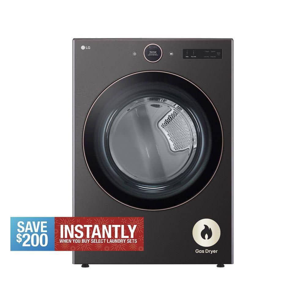 7.4 cu. ft. Vented Stackable SMART Gas Dryer in Black Steel with TurboSteam and AI Sensor Dry Technology