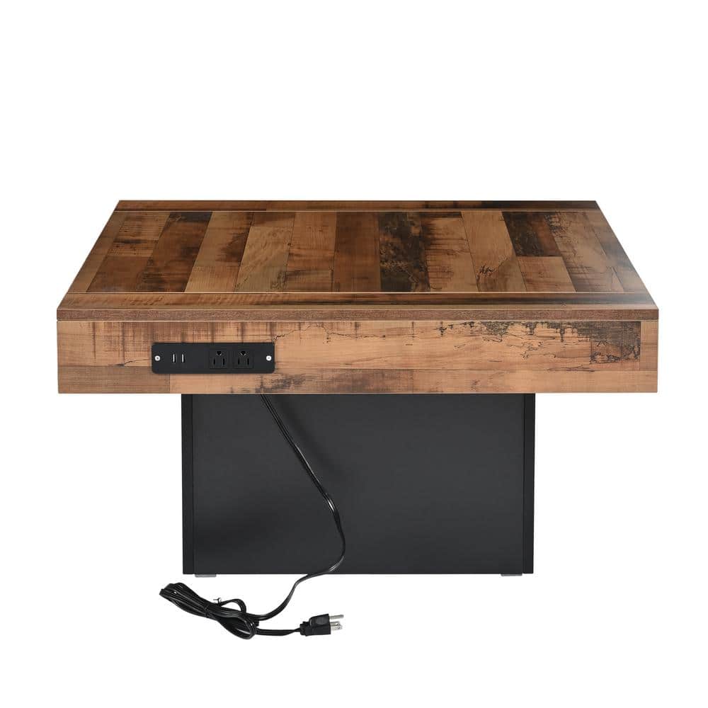 【outlet】ブラックウォールナット2ユニットテーブル Zeus & Ruta Black Outdoor Coffee Table with Brown Spliced Wood
