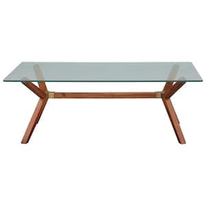 Marta 51 in. Walnut Mid-Century Style Rectangle Solid Wood Coffee Table with Glass Top