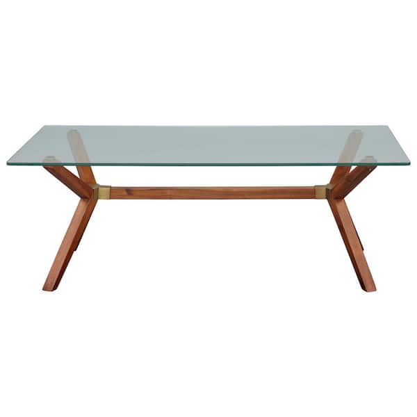 Nyhus Marta 51 in. Walnut Mid-Century Style Rectangle Solid Wood Coffee Table with Glass Top
