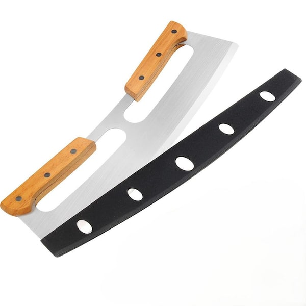 14 in. Premium Stainless Steel Pizza Rocker Cutter Pizza Cutter Rocker with Wooden Handles Protective Cover