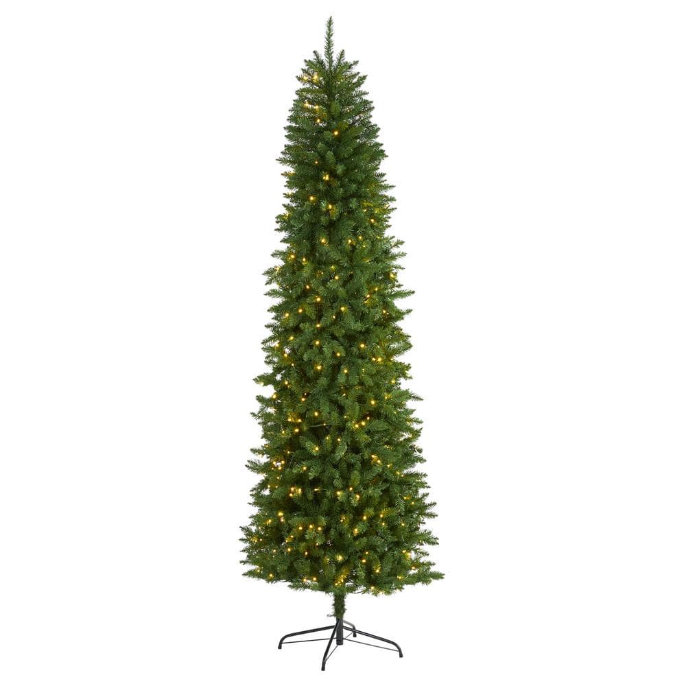 7.5 ft. Pre-Lit Slim Green Mountain Pine Artificial Christmas Tree with 350 Clear LED Lights -  Nearly Natural, T1603