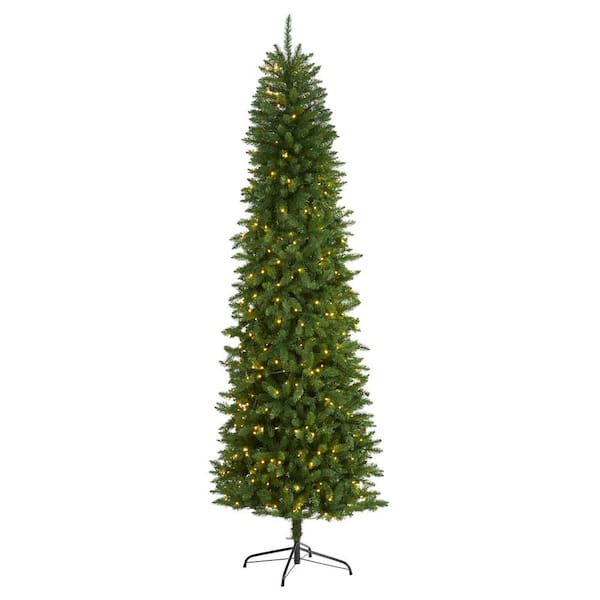 Nearly Natural 8 ft. Pre-Lit Slim Green Mountain Pine Artificial Christmas Tree with 400 Clear LED Lights