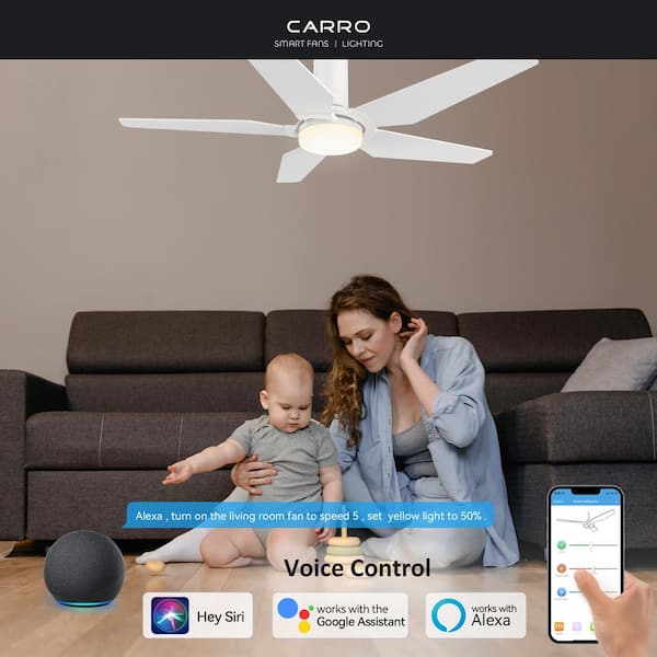 Voyager 52 in. Dimmable LED Indoor/Outdoor White Smart Ceiling Fan with Light and Remote, Works w/Alexa/Google Home