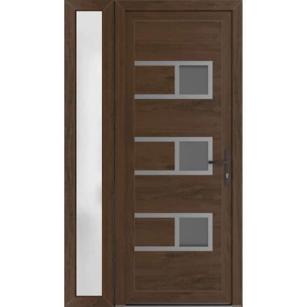 46 in. x 80 in. Left-hand/Inswing Frosted Glass Walnut Steel Prehung Front Door with Hardware