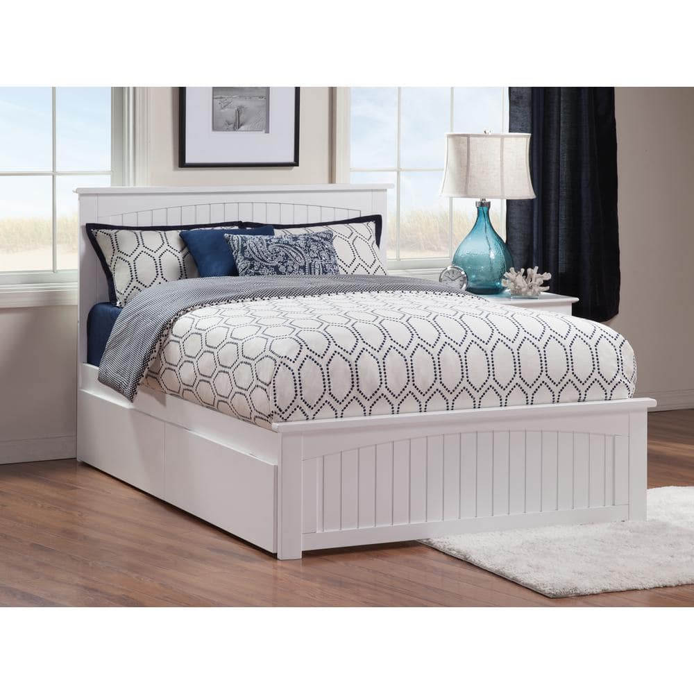 Nantucket White Queen Platform Bed with Storage Drawers