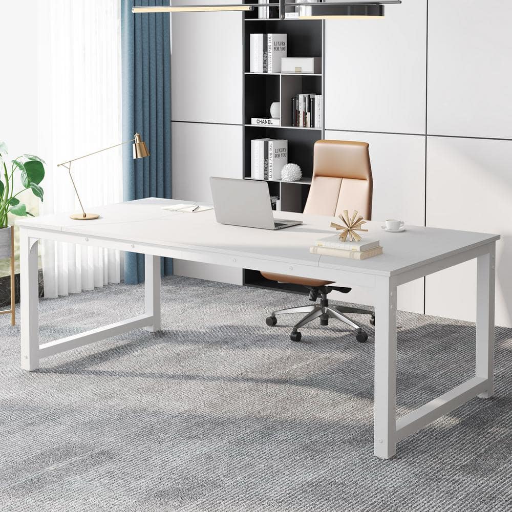 78.7 in. Rectangular White Engineered Wood Large Computer Desk Excutive Office Desk for Home Office