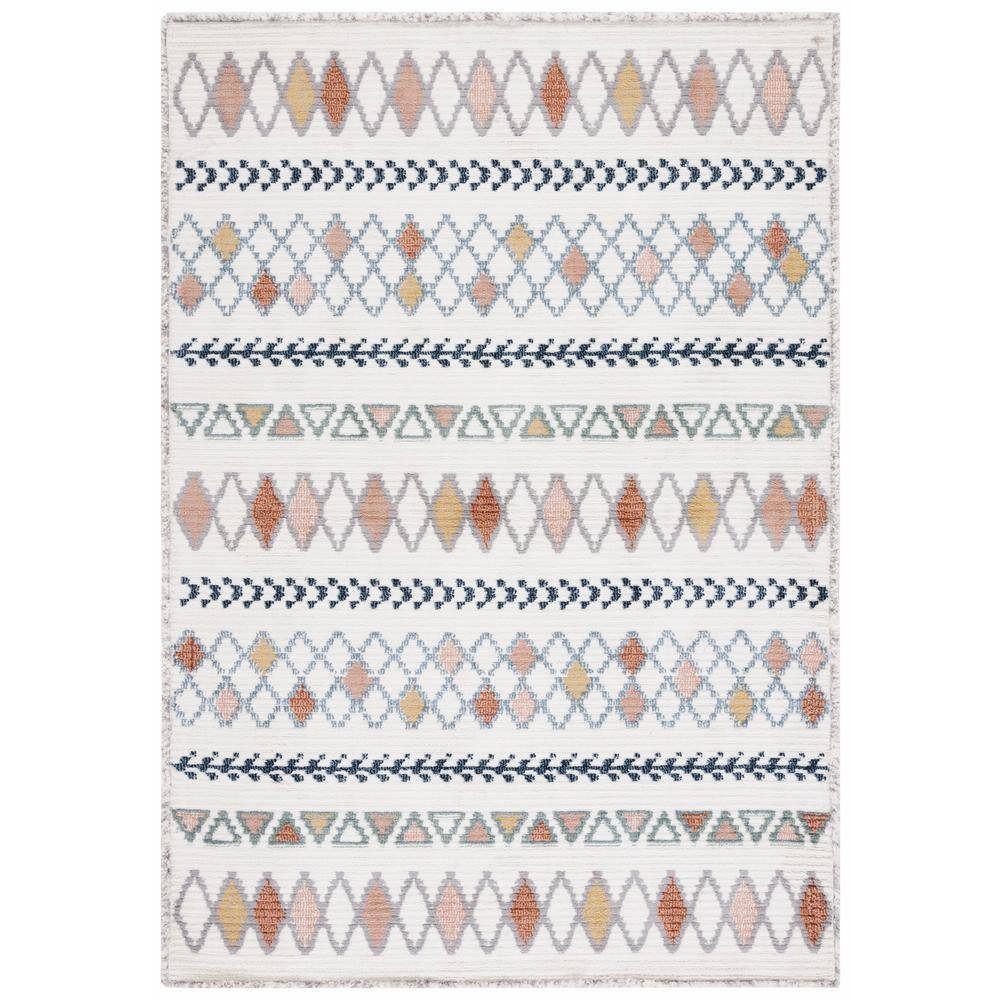 Ivory and Multicolor Geometric Wool and Synthetic 4' x 6' Area Rug
