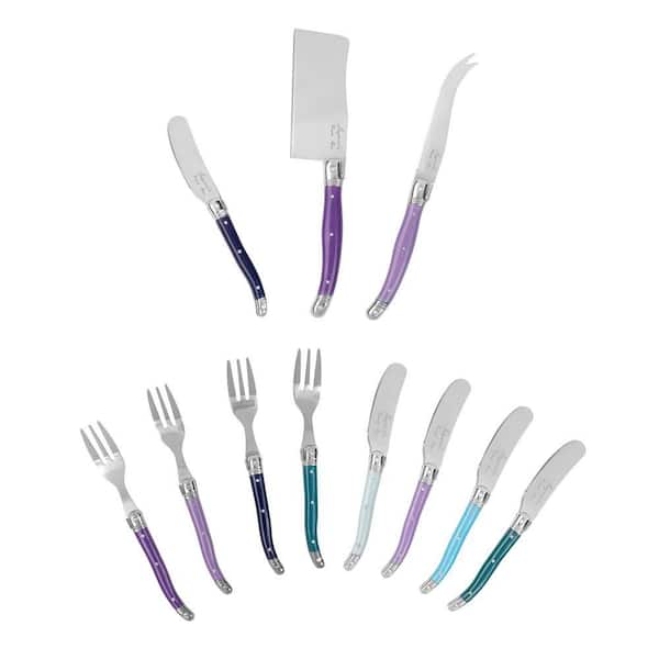 Laguiole 11-Piece 2.75 in. Stainless-Steel Cheese Knives and Spreaders with Plum Rose Handles