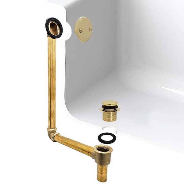 Westbrass 22 in. Direct Connect 17-Gauge Brass Waste and Overflow with Tip-Toe Drain Trim, Polished Brass