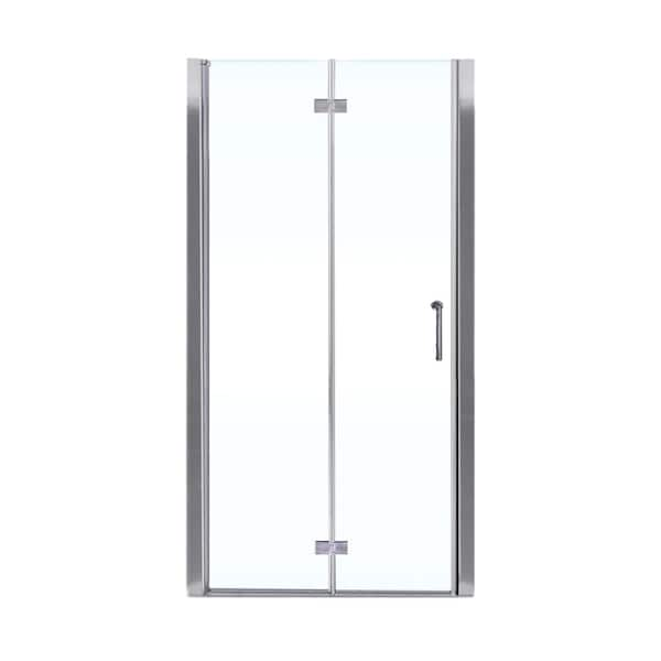 AZDHOME 34 - 35.3 in. W x 72 in. H Frameless Bi-Fold Shower Door in Chrome with Clear SGCC Tempered Glass